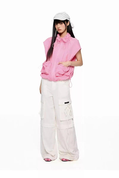 Tom Drawstring Ruched Pocket Vest-korean-fashion-Vest-Tom's Closet-OH Garments