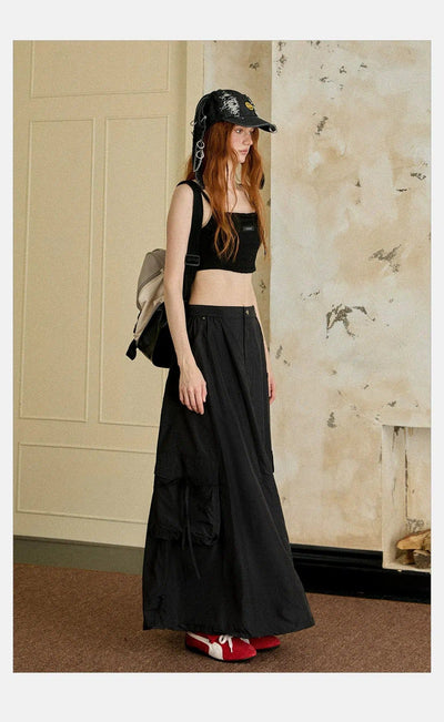 Tom Elastic Waist Long Cargo Skirt-korean-fashion-Skirt-Tom's Closet-OH Garments