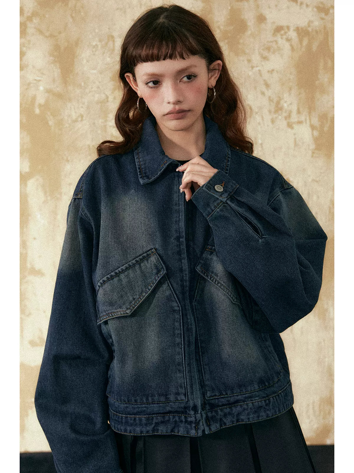 Tom Faded Oversized Pocket Denim Jacket-korean-fashion-Jacket-Tom's Closet-OH Garments