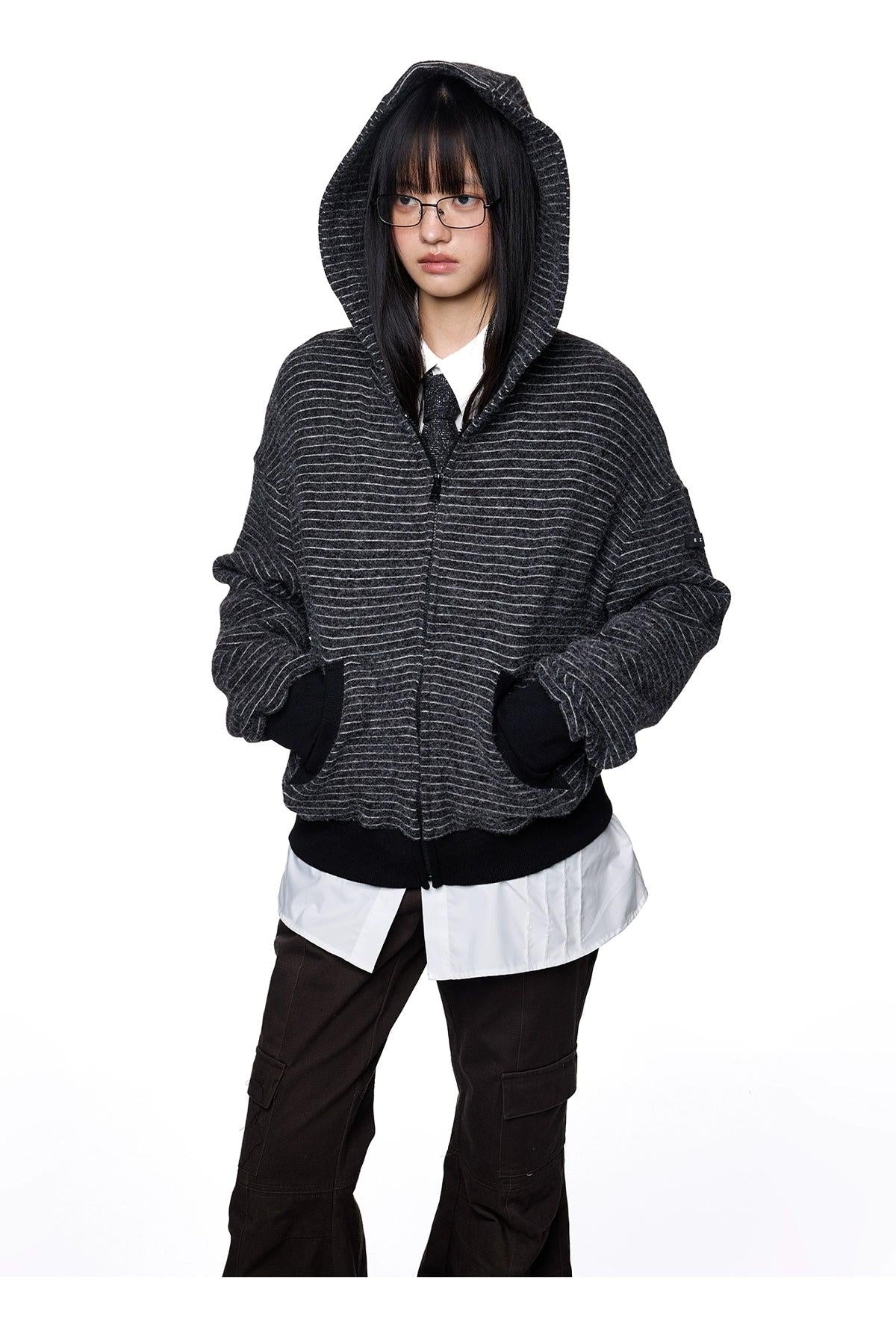 Tom Fine Stripes Zipped Hoodie-korean-fashion-Hoodie-Tom's Closet-OH Garments