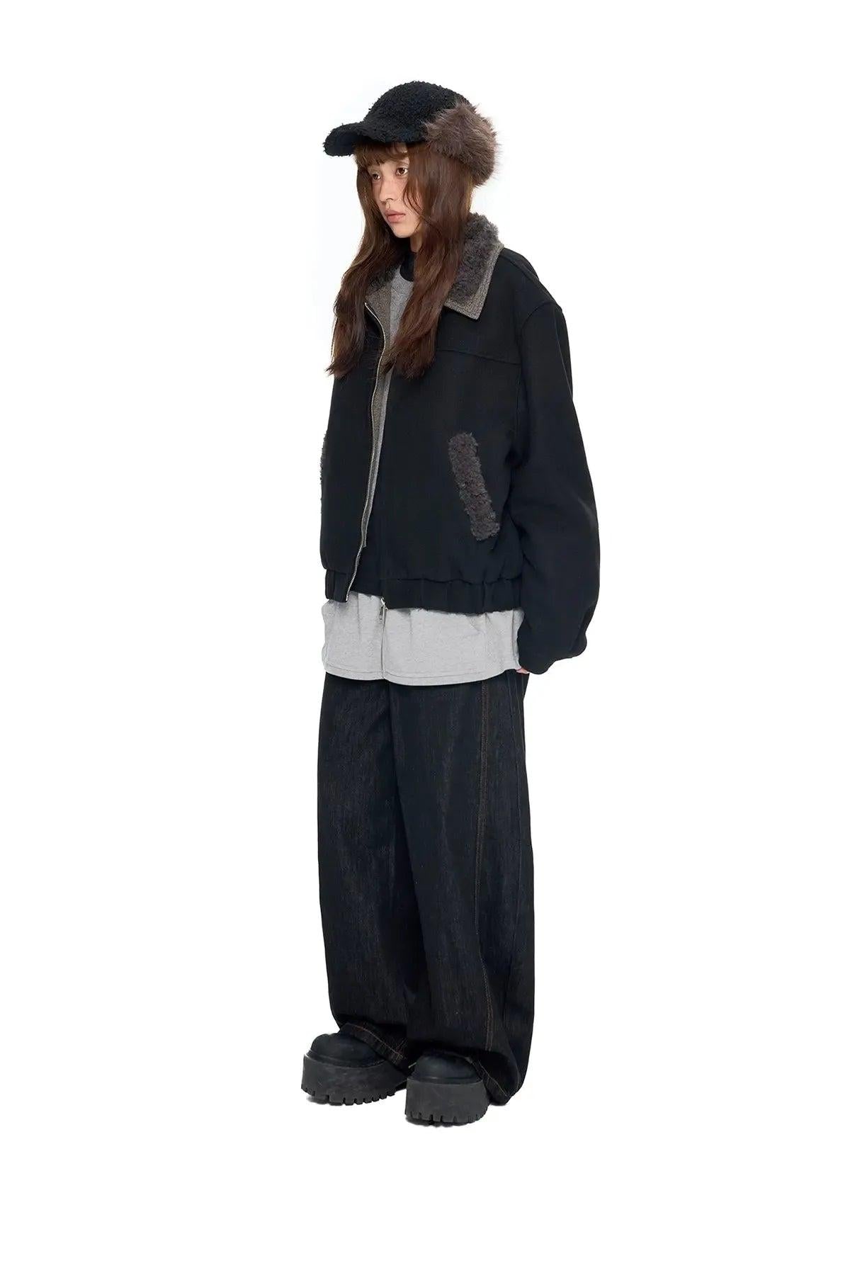 Tom Fluffy-Trim Zipped Jacket-korean-fashion-Jacket-Tom's Closet-OH Garments