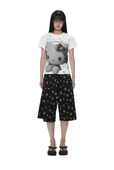Tom Full-Print Star Denim Shorts-korean-fashion-Shorts-Tom's Closet-OH Garments