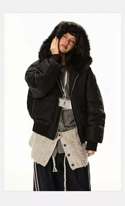 Tom Fur Hooded Short Down Jacket-korean-fashion-Jacket-Tom's Closet-OH Garments