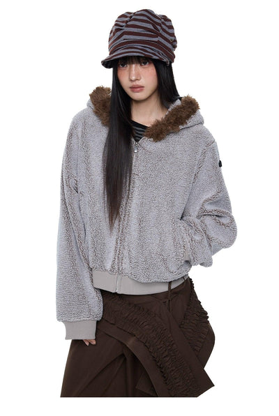 Tom Fur Trim Hooded Pile Lined Fleece Jacket-korean-fashion-Jacket-Tom's Closet-OH Garments