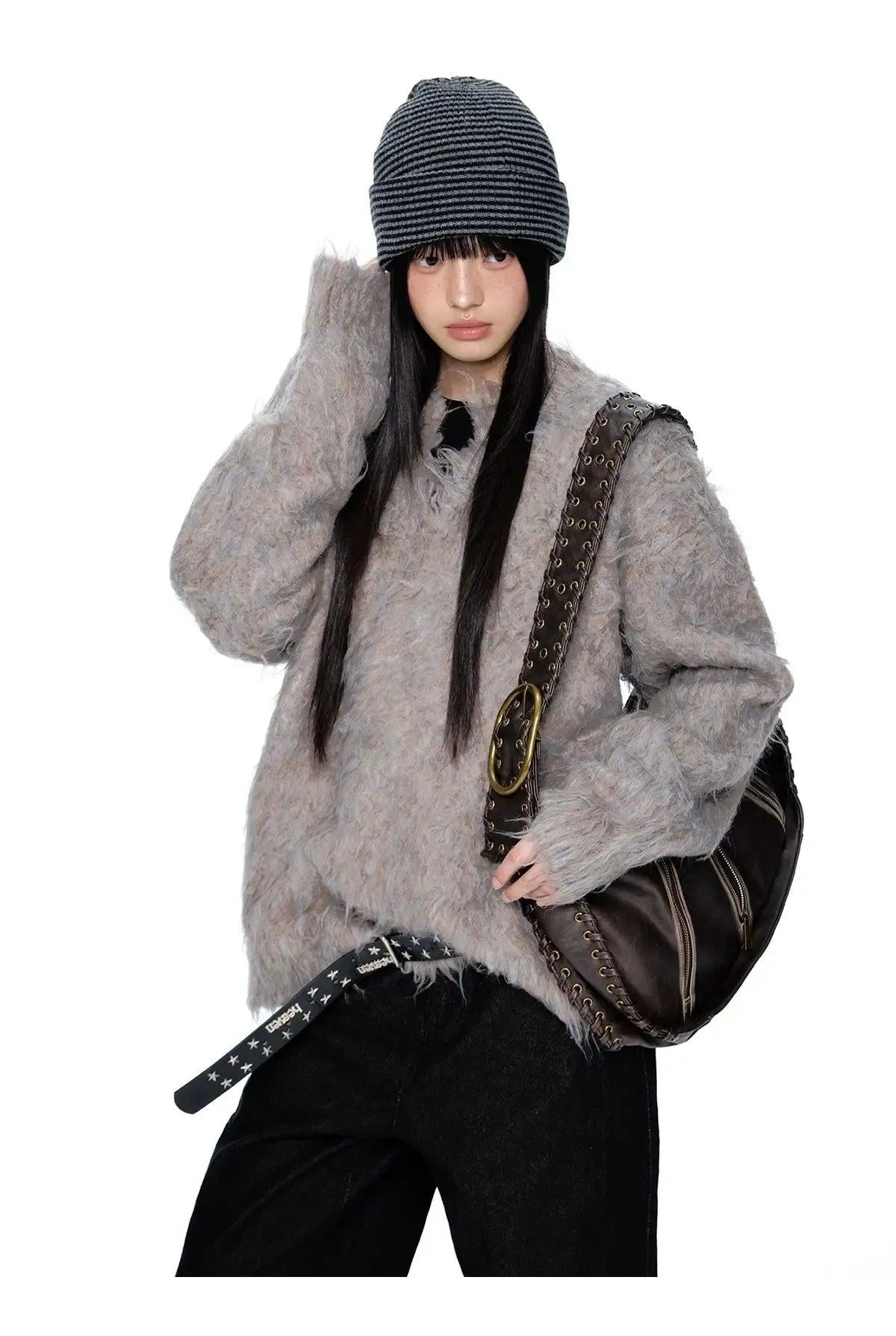 Tom Fuzzy Soft V-Neck Sweater-korean-fashion-Sweater-Tom's Closet-OH Garments