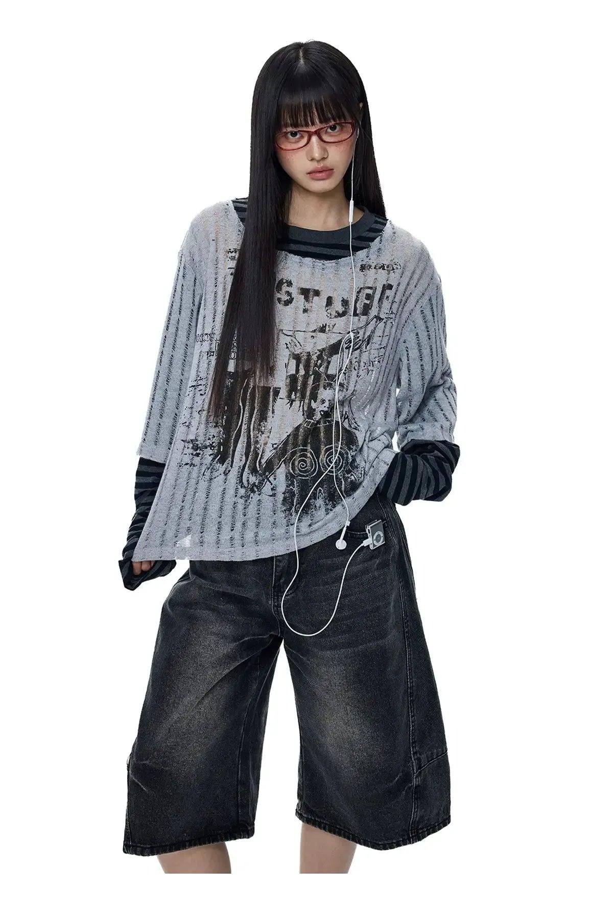 Tom Gothic Layered Long Sleeve T-Shirt-korean-fashion-T-Shirt-Tom's Closet-OH Garments