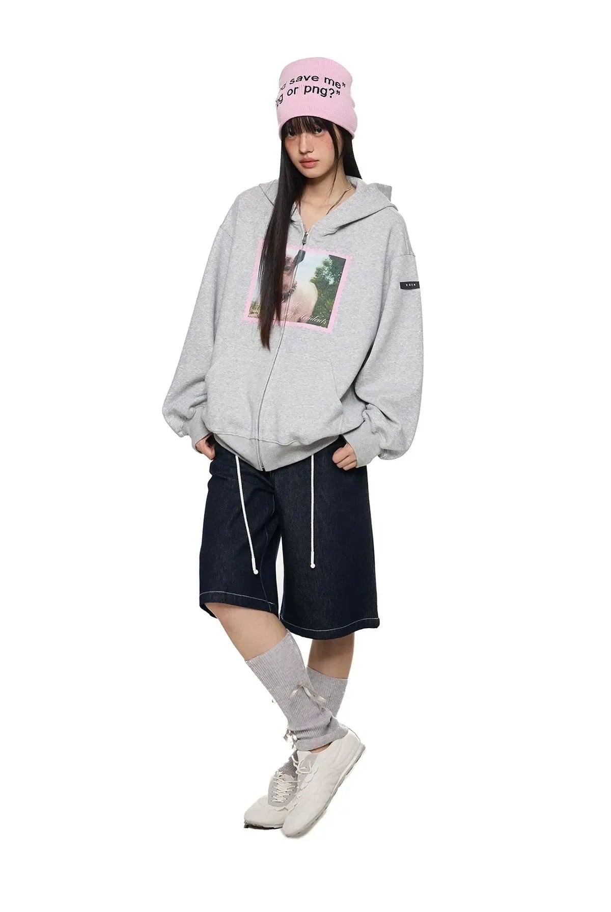 Tom Lamb Graphic Zip-Up Hoodie-korean-fashion-Hoodie-Tom's Closet-OH Garments