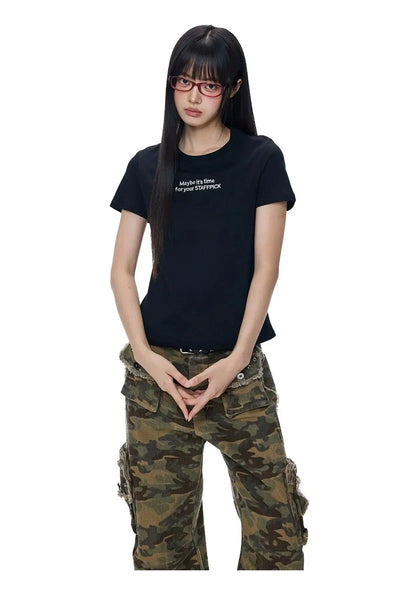 Tom Letter Embroidery Slim Fit T-Shirt-korean-fashion-T-Shirt-Tom's Closet-OH Garments