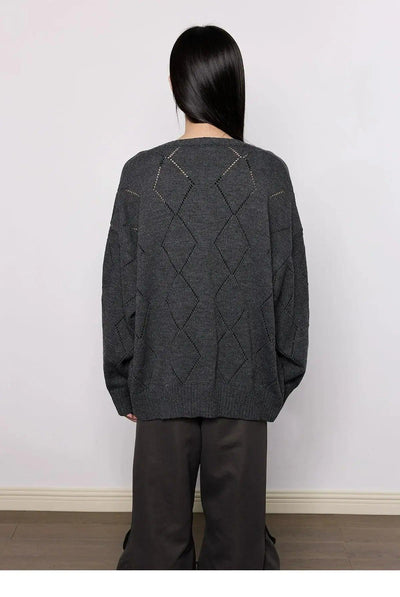 Tom Lettered Diamond Pattern Knit Cardigan-korean-fashion-Cardigan-Tom's Closet-OH Garments