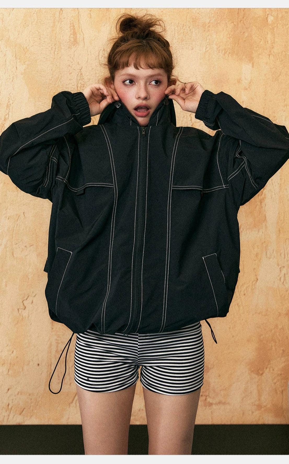 Tom Outline Stitching Drawstring Jacket-korean-fashion-Jacket-Tom's Closet-OH Garments