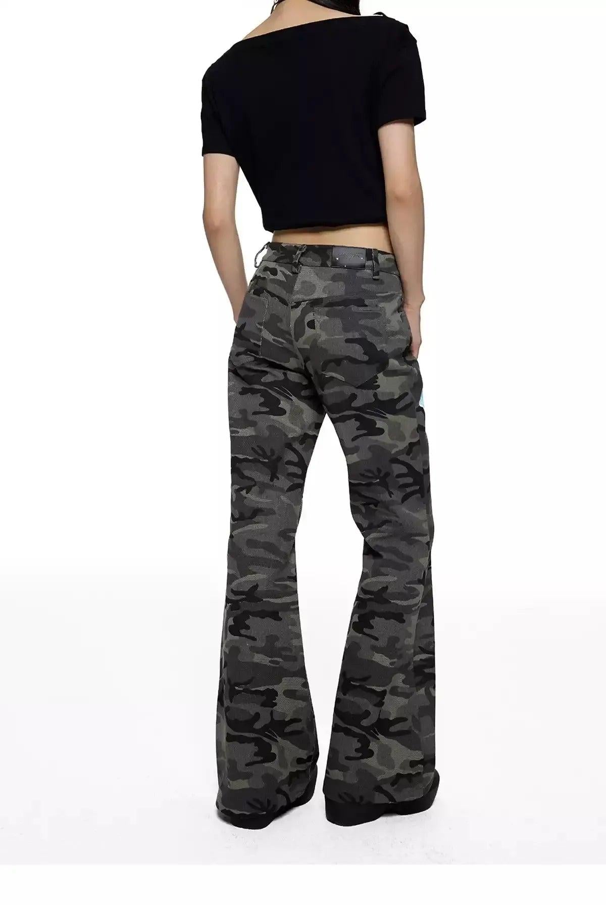 Tom Patched Camo Flared Jeans-korean-fashion-Jeans-Tom's Closet-OH Garments