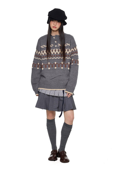Tom Pattern Henley Collar Sweater-korean-fashion-Sweater-Tom's Closet-OH Garments