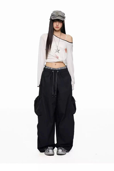 Tom Plaid Waist 3-D Pocket Cargo Pants-korean-fashion-Pants-Tom's Closet-OH Garments