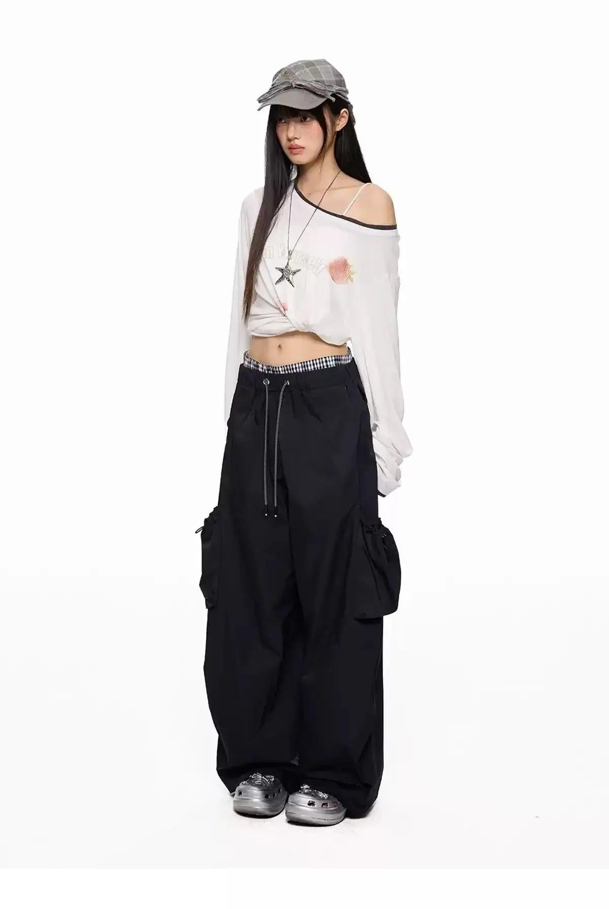 Tom Plaid Waist 3-D Pocket Cargo Pants-korean-fashion-Pants-Tom's Closet-OH Garments