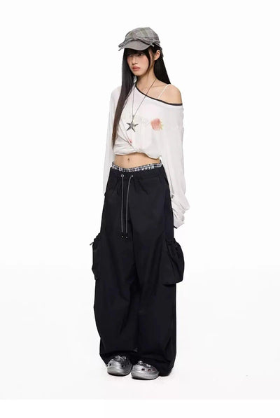 Tom Plaid Waist 3-D Pocket Cargo Pants-korean-fashion-Pants-Tom's Closet-OH Garments