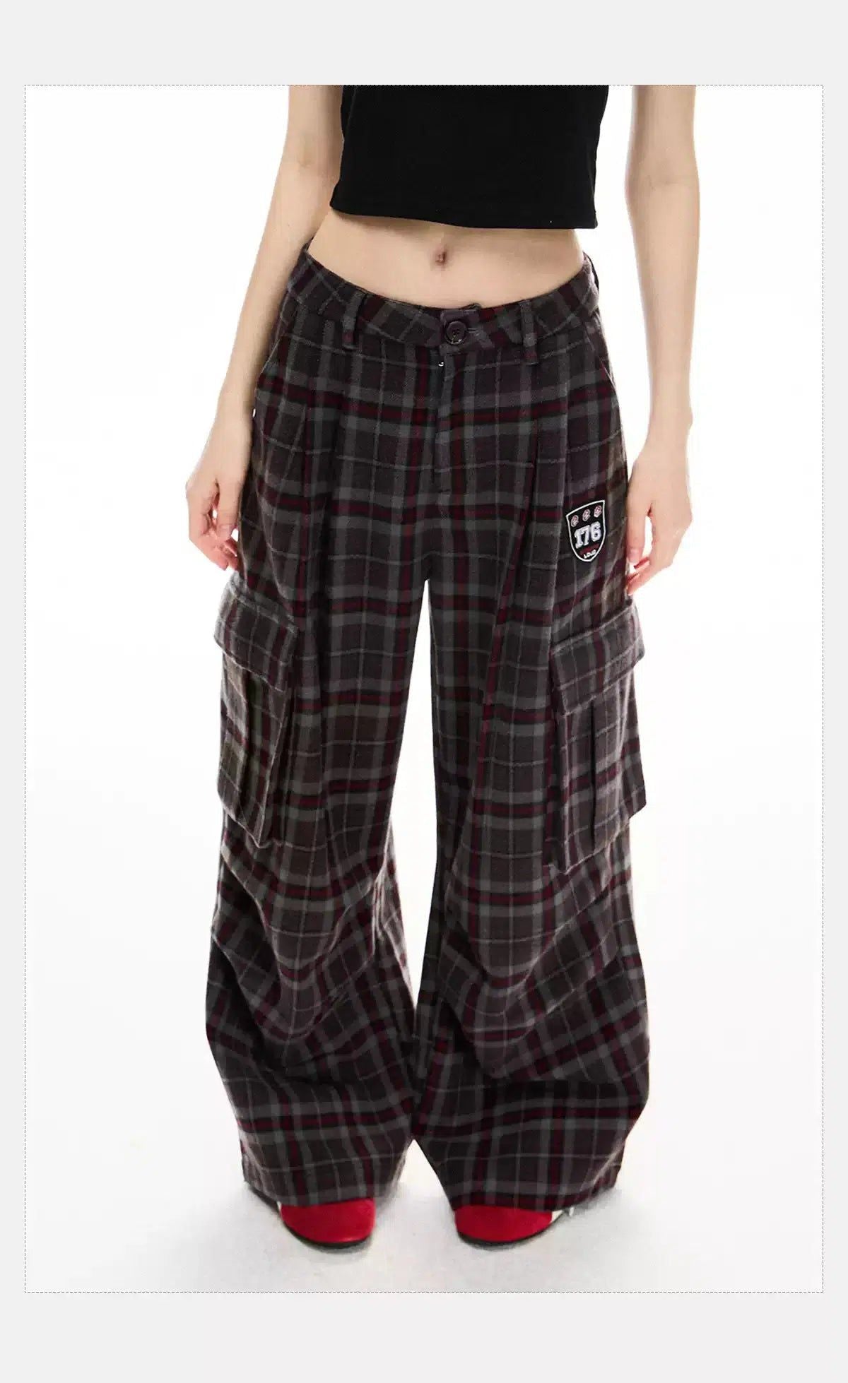 Tom Plaid Wide Leg Cargo Pants-korean-fashion-Pants-Tom's Closet-OH Garments