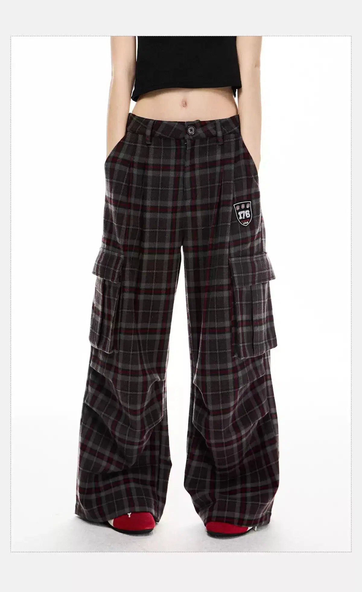 Tom Plaid Wide Leg Cargo Pants-korean-fashion-Pants-Tom's Closet-OH Garments