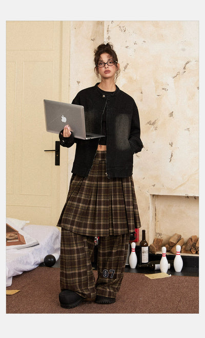 Tom Pleated Checked Skirt & Casual Pants Set-korean-fashion-Clothing Set-Tom's Closet-OH Garments