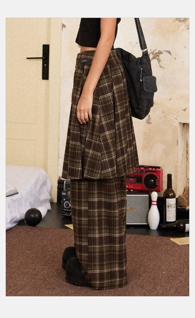 Tom Pleated Checked Skirt & Casual Pants Set-korean-fashion-Clothing Set-Tom's Closet-OH Garments