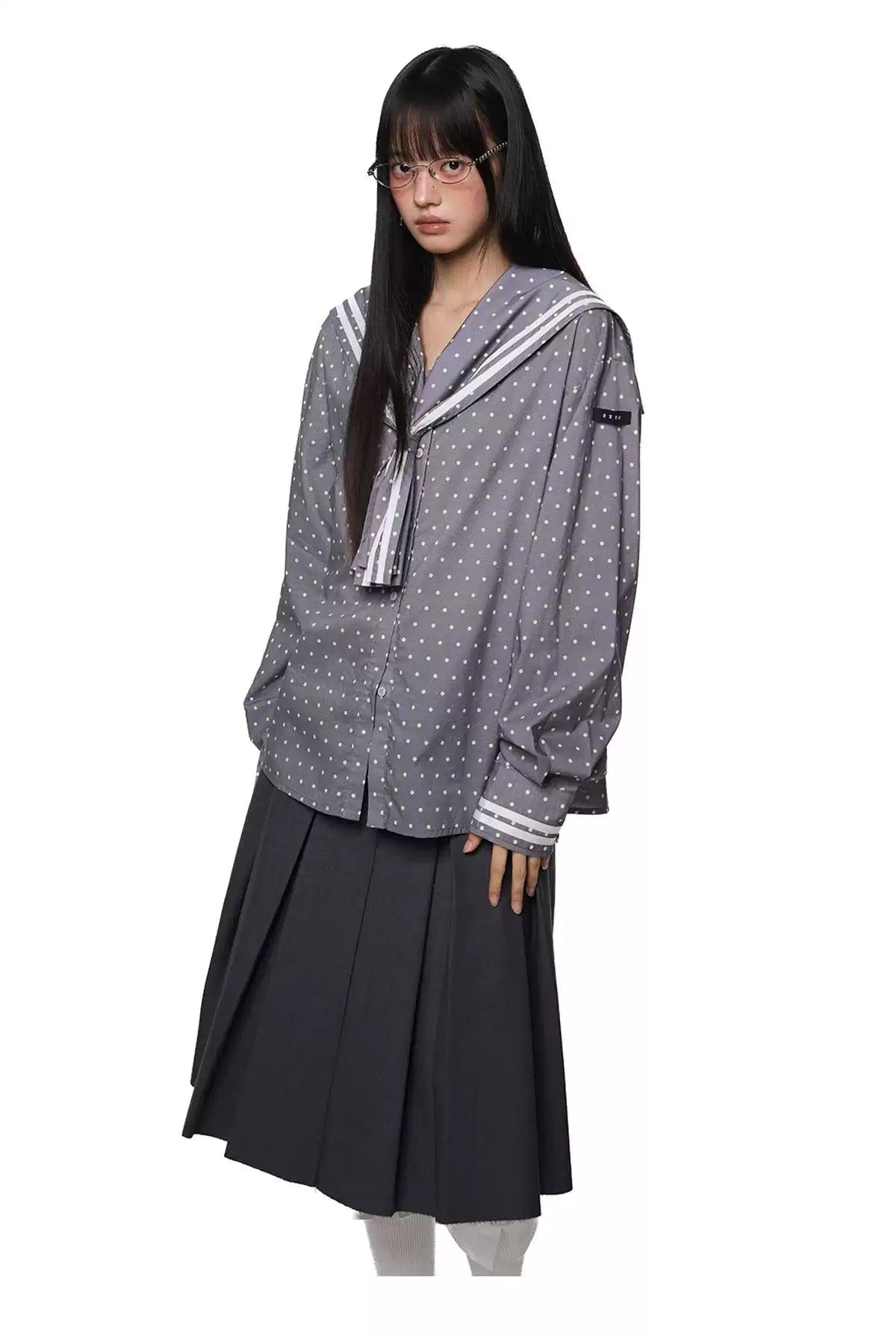 Tom Polka Dots Sailor Style Shirt-korean-fashion-Shirt-Tom's Closet-OH Garments