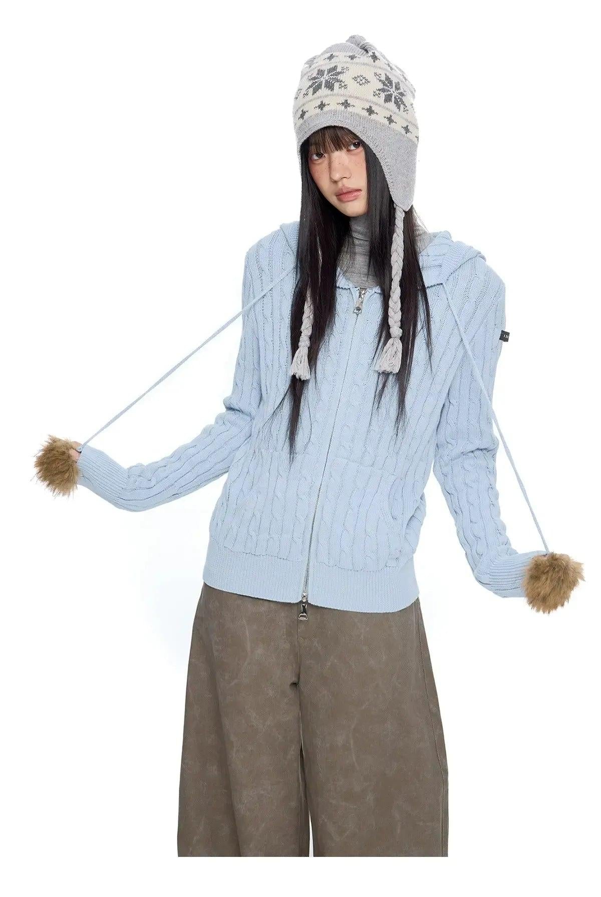Tom Pom-Pom Cable Knit Double Zip Jacket-korean-fashion-Jacket-Tom's Closet-OH Garments