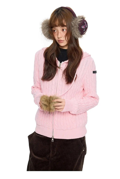 Tom Pom-Pom Cable Knit Double Zip Jacket-korean-fashion-Jacket-Tom's Closet-OH Garments