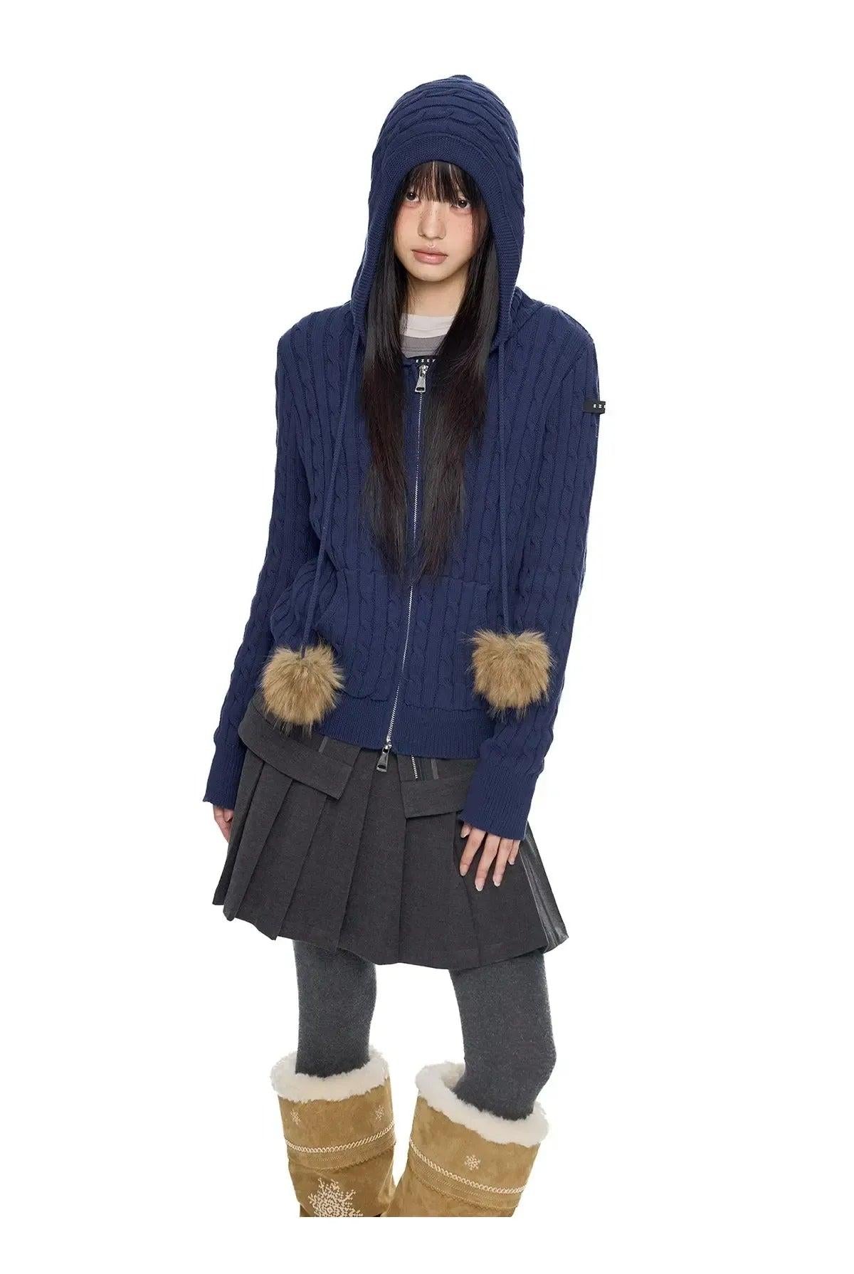 Tom Pom-Pom Cable Knit Double Zip Jacket-korean-fashion-Jacket-Tom's Closet-OH Garments