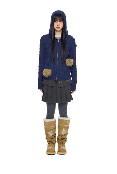 Tom Pom-Pom Cable Knit Double Zip Jacket-korean-fashion-Jacket-Tom's Closet-OH Garments