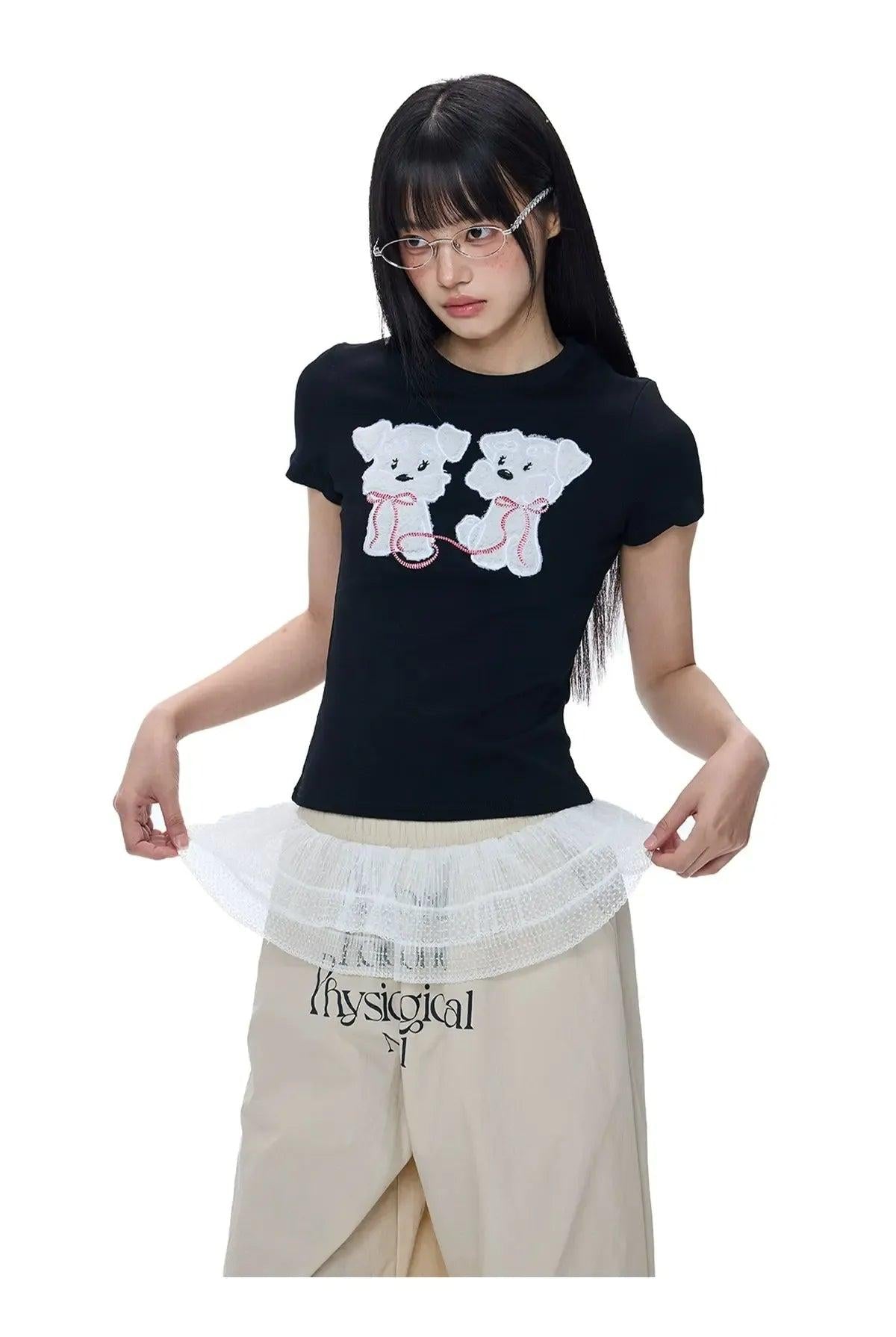 Tom Puppy Embroidery Slim Fit T-Shirt-korean-fashion-T-Shirt-Tom's Closet-OH Garments