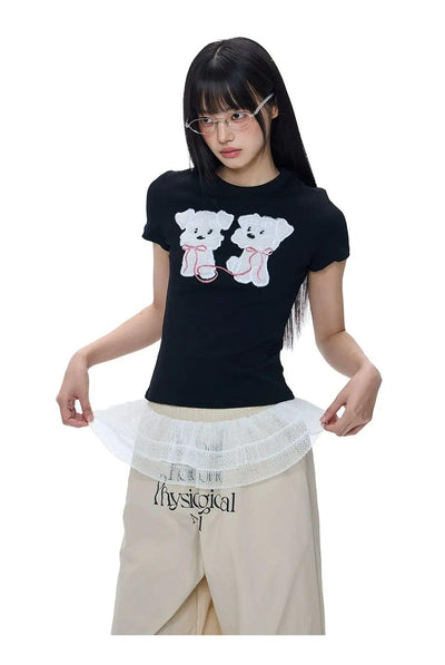 Tom Puppy Embroidery Slim Fit T-Shirt-korean-fashion-T-Shirt-Tom's Closet-OH Garments