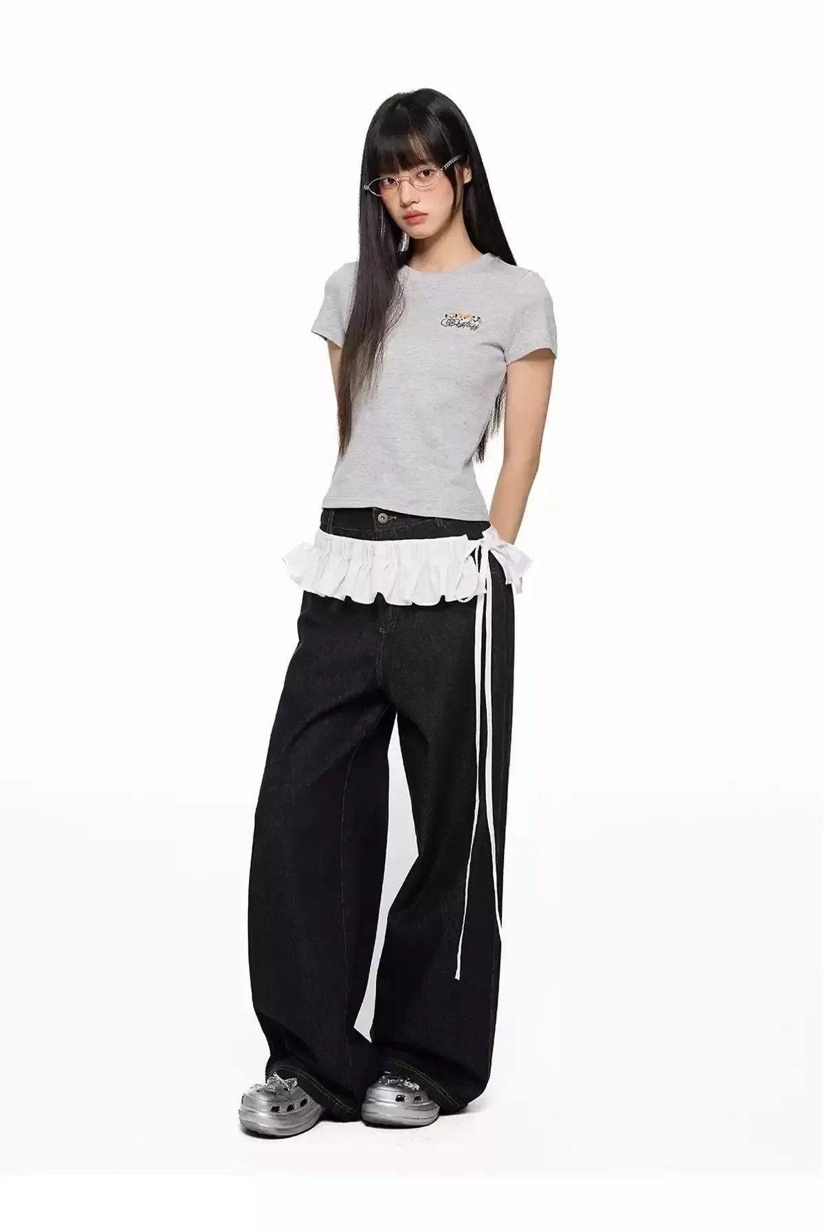Tom Puppy & Logo Embroidery Cropped T-Shirt-korean-fashion-T-Shirt-Tom's Closet-OH Garments