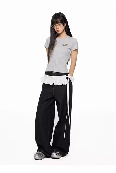 Tom Puppy & Logo Embroidery Cropped T-Shirt-korean-fashion-T-Shirt-Tom's Closet-OH Garments