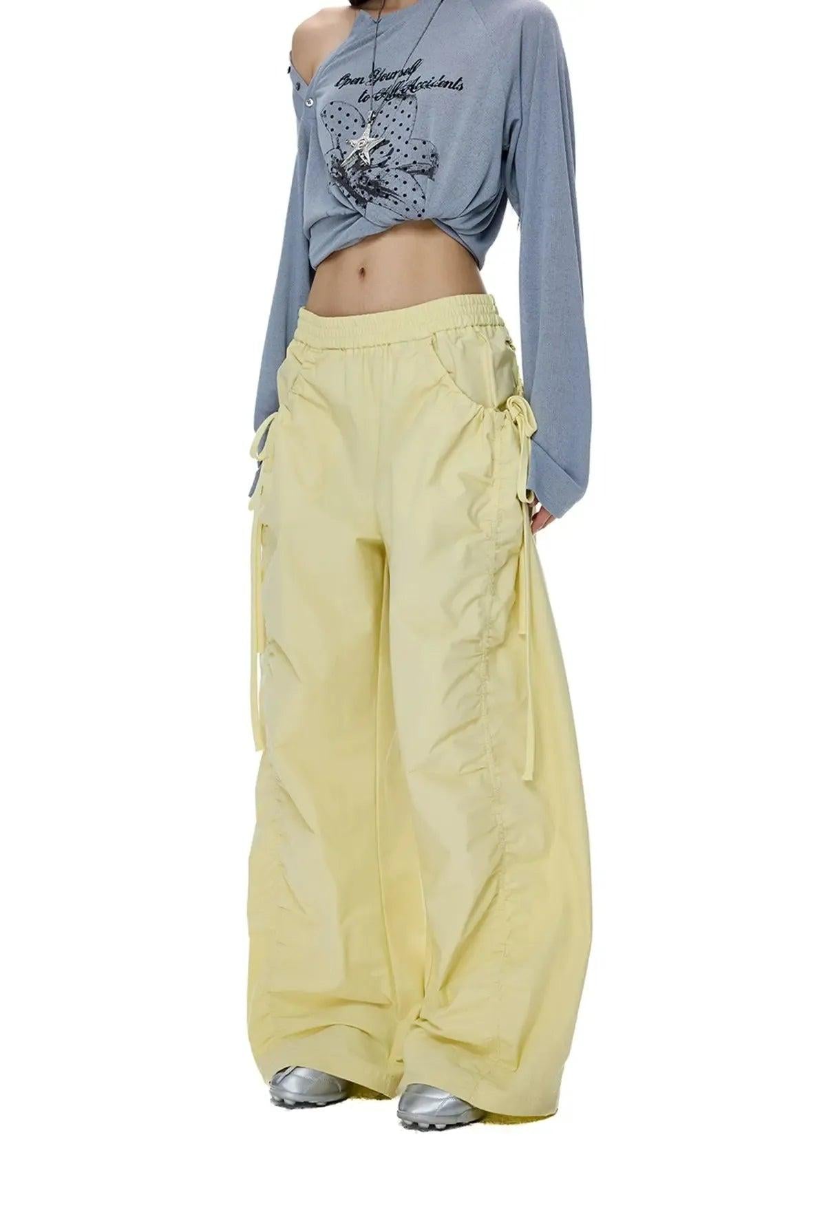 Tom Ruched Bow-Tie Track Pants-korean-fashion-Pants-Tom's Closet-OH Garments
