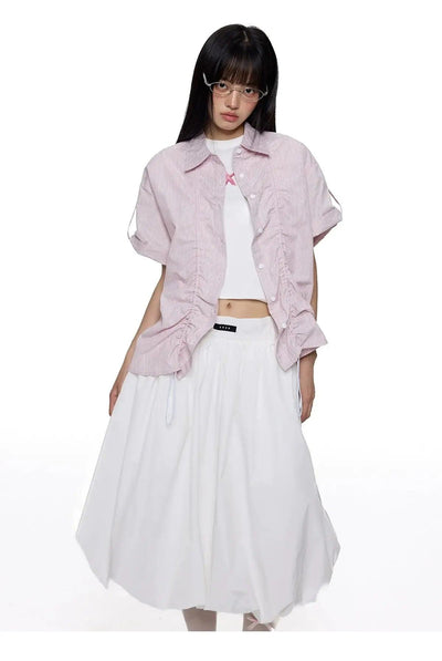 Tom Ruched Striped S/S Shirt-korean-fashion-Shirt-Tom's Closet-OH Garments