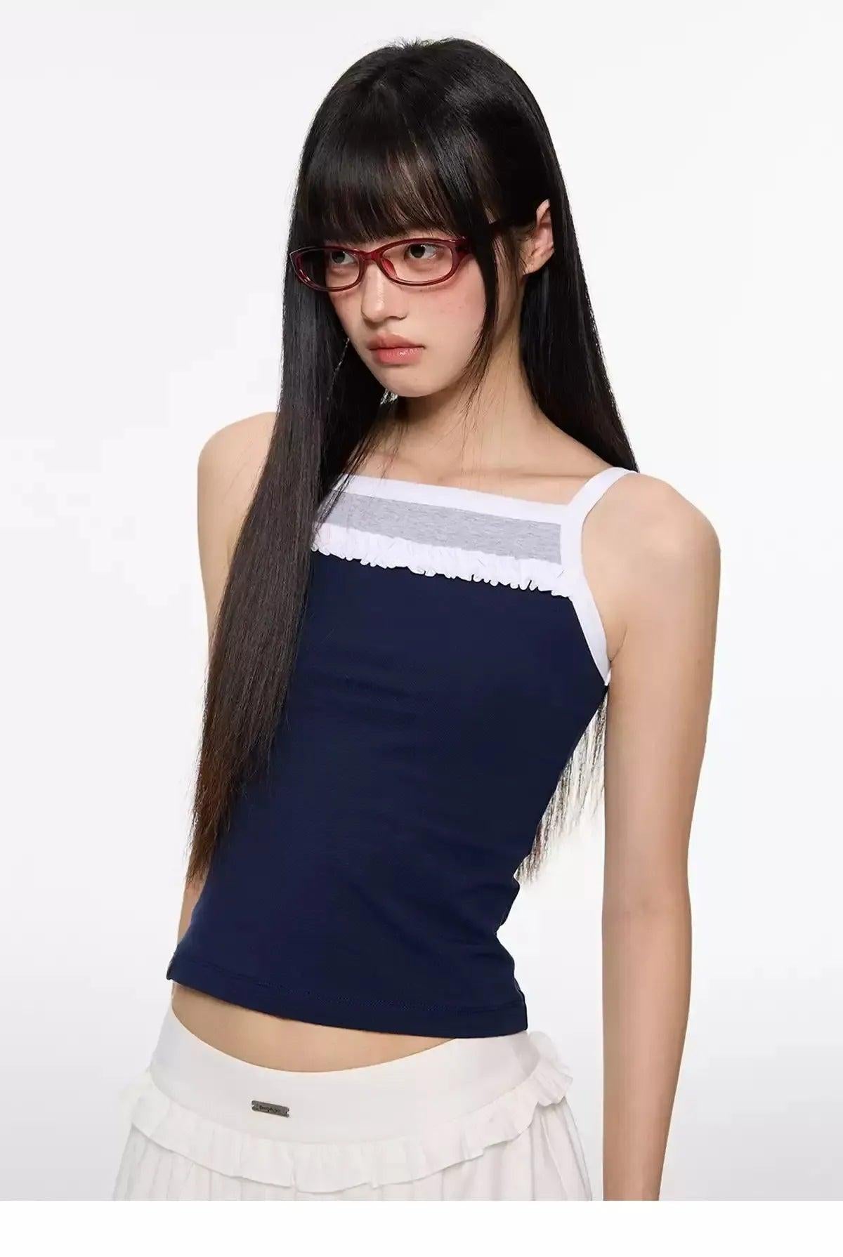 Tom Ruffled Contrast Camisole-korean-fashion-Camisole-Tom's Closet-OH Garments