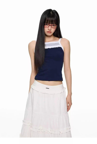 Tom Ruffled Contrast Camisole-korean-fashion-Camisole-Tom's Closet-OH Garments