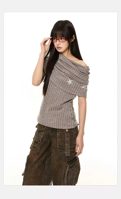 Tom Slant Shoulder Knitted Blouse-korean-fashion-Blouse-Tom's Closet-OH Garments