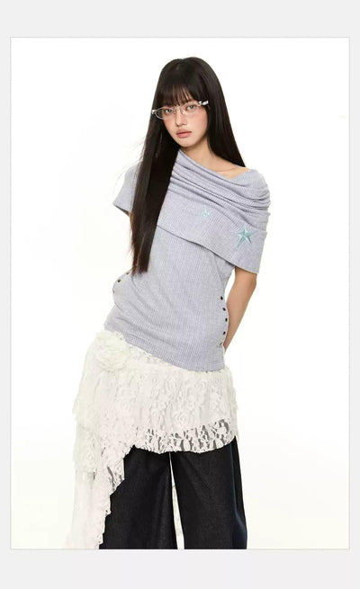 Tom Slant Shoulder Knitted Blouse-korean-fashion-Blouse-Tom's Closet-OH Garments