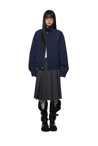 Tom Sleek Contrast Plaid Stand Collar Jacket-korean-fashion-Jacket-Tom's Closet-OH Garments