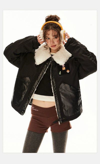 Tom Spliced Fleece Collar Padded Jacket-korean-fashion-Jacket-Tom's Closet-OH Garments