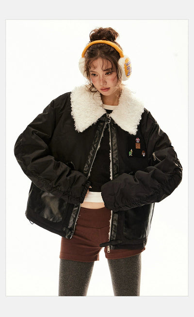 Tom Spliced Fleece Collar Padded Jacket-korean-fashion-Jacket-Tom's Closet-OH Garments