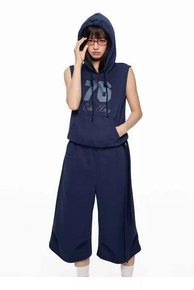 Tom Sporty Sleeveless Hoodie & Side Strap Shorts Set-korean-fashion-Clothing Set-Tom's Closet-OH Garments