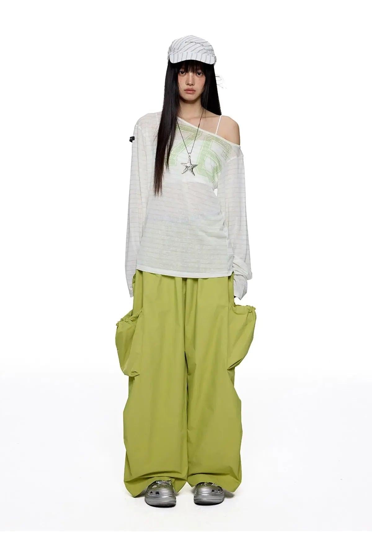 Tom Striped Slant Shoulder Long Sleeve T-Shirt-korean-fashion-T-Shirt-Tom's Closet-OH Garments