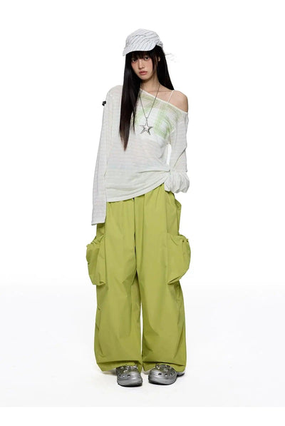 Tom Striped Slant Shoulder Long Sleeve T-Shirt-korean-fashion-T-Shirt-Tom's Closet-OH Garments