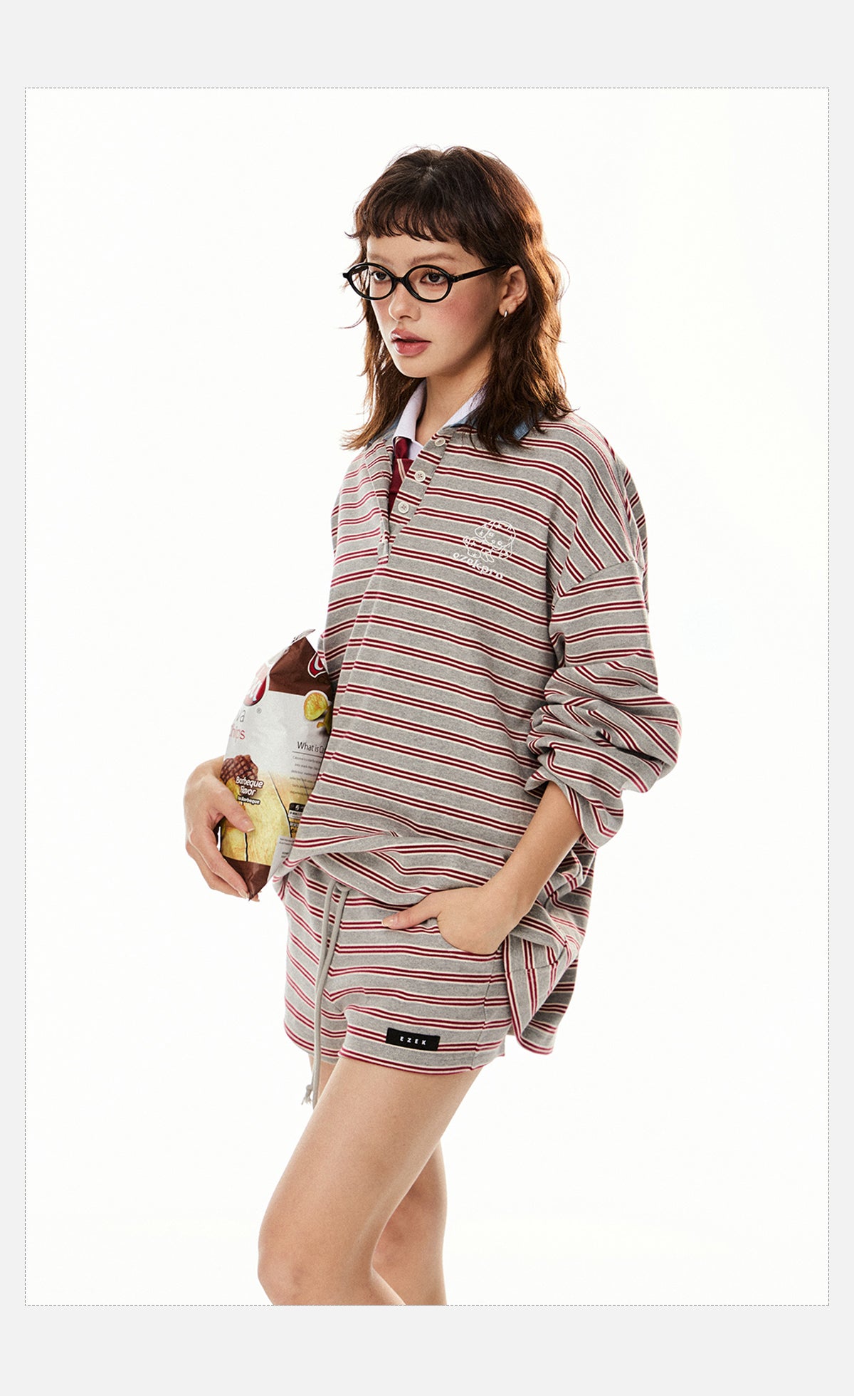 Tom Stripes Long Sleeve T-Shirt & Drawstring Shorts Set-korean-fashion-Clothing Set-Tom's Closet-OH Garments