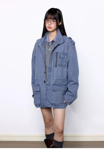 Tom Washed Long Denim Jacket-korean-fashion-Jacket-Tom's Closet-OH Garments