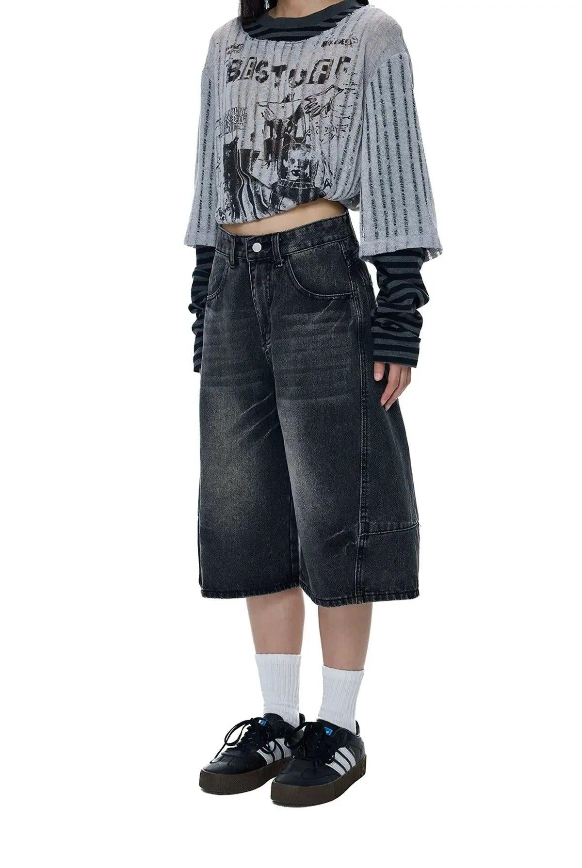 Tom Whiskered Cat Wide Leg Denim Shorts-korean-fashion-Shorts-Tom's Closet-OH Garments