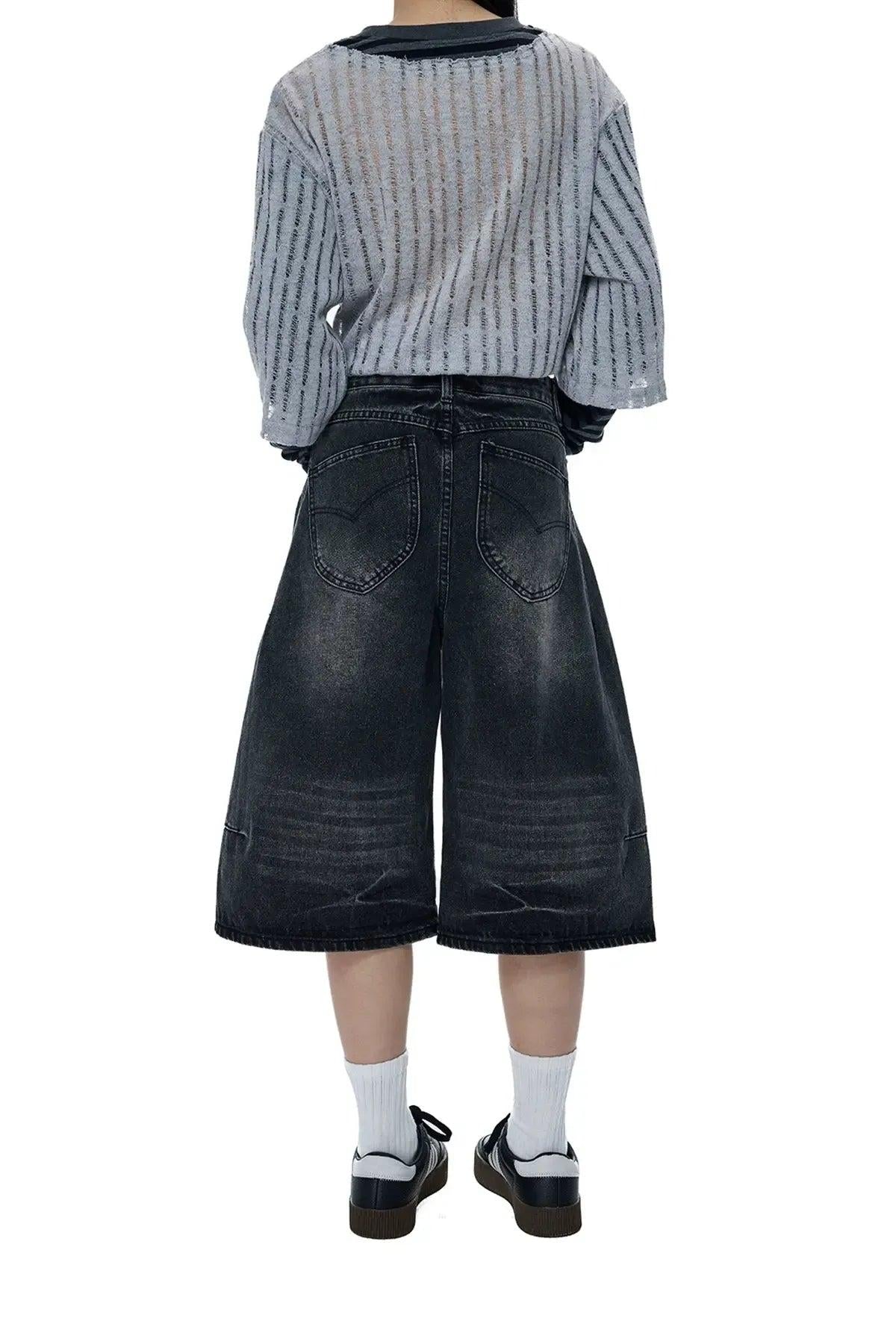Tom Whiskered Cat Wide Leg Denim Shorts-korean-fashion-Shorts-Tom's Closet-OH Garments
