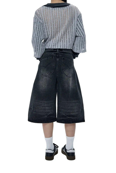 Tom Whiskered Cat Wide Leg Denim Shorts-korean-fashion-Shorts-Tom's Closet-OH Garments