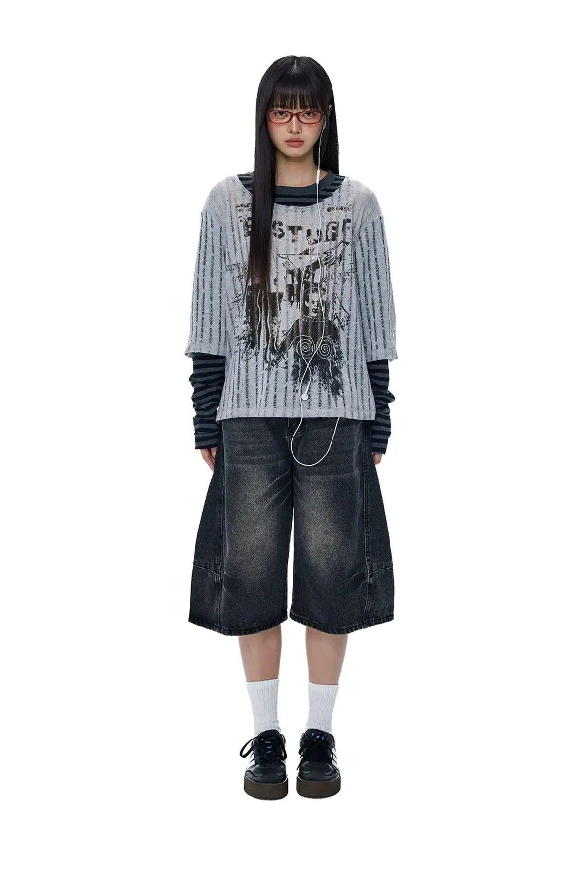 Tom Whiskered Cat Wide Leg Denim Shorts-korean-fashion-Shorts-Tom's Closet-OH Garments